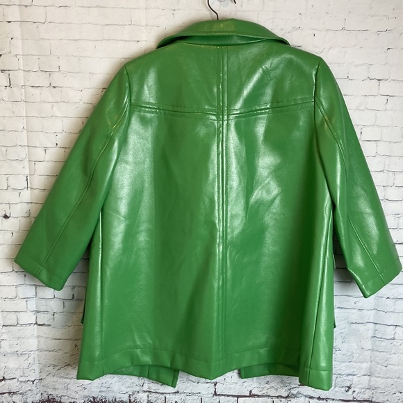 H&M Peacoat Vegan Faux Leather Sz 8 Green Elevated Basic Retro Pop of Color Fall - Picture 11 of 15